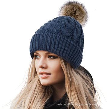 Chapeau de croyance logo oem tricot pom pom